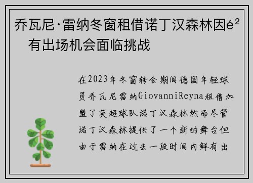 乔瓦尼·雷纳冬窗租借诺丁汉森林因鲜有出场机会面临挑战